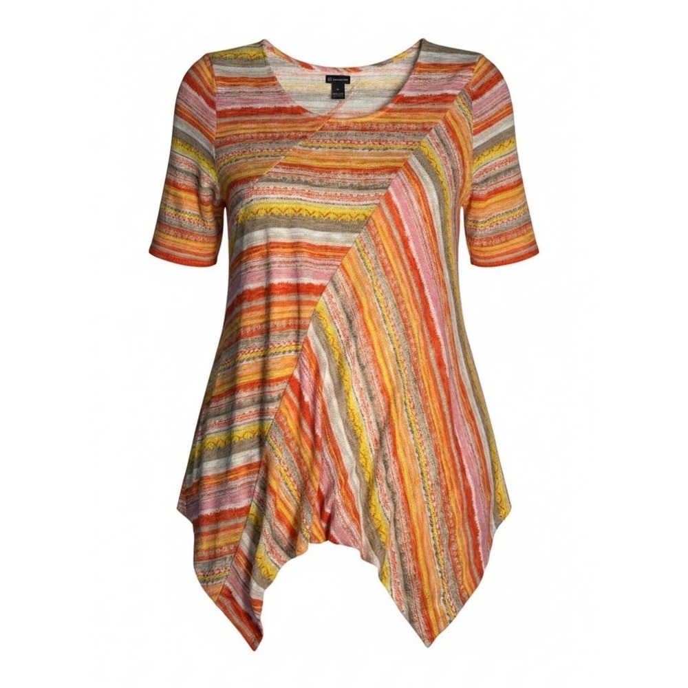 New Directions Womens XL Striped Sharkbite Hem Tunic Top Orange Pink Multi Color